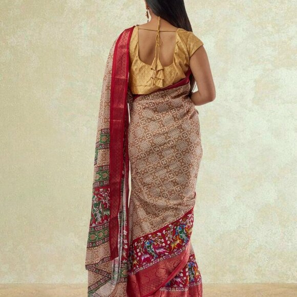 Brown and Red Dola Silk Saree - Buy Online | Muvvas Boutique - Picture 4 of 4